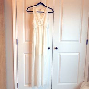 White sheer (but lined) chiffon maxi dress